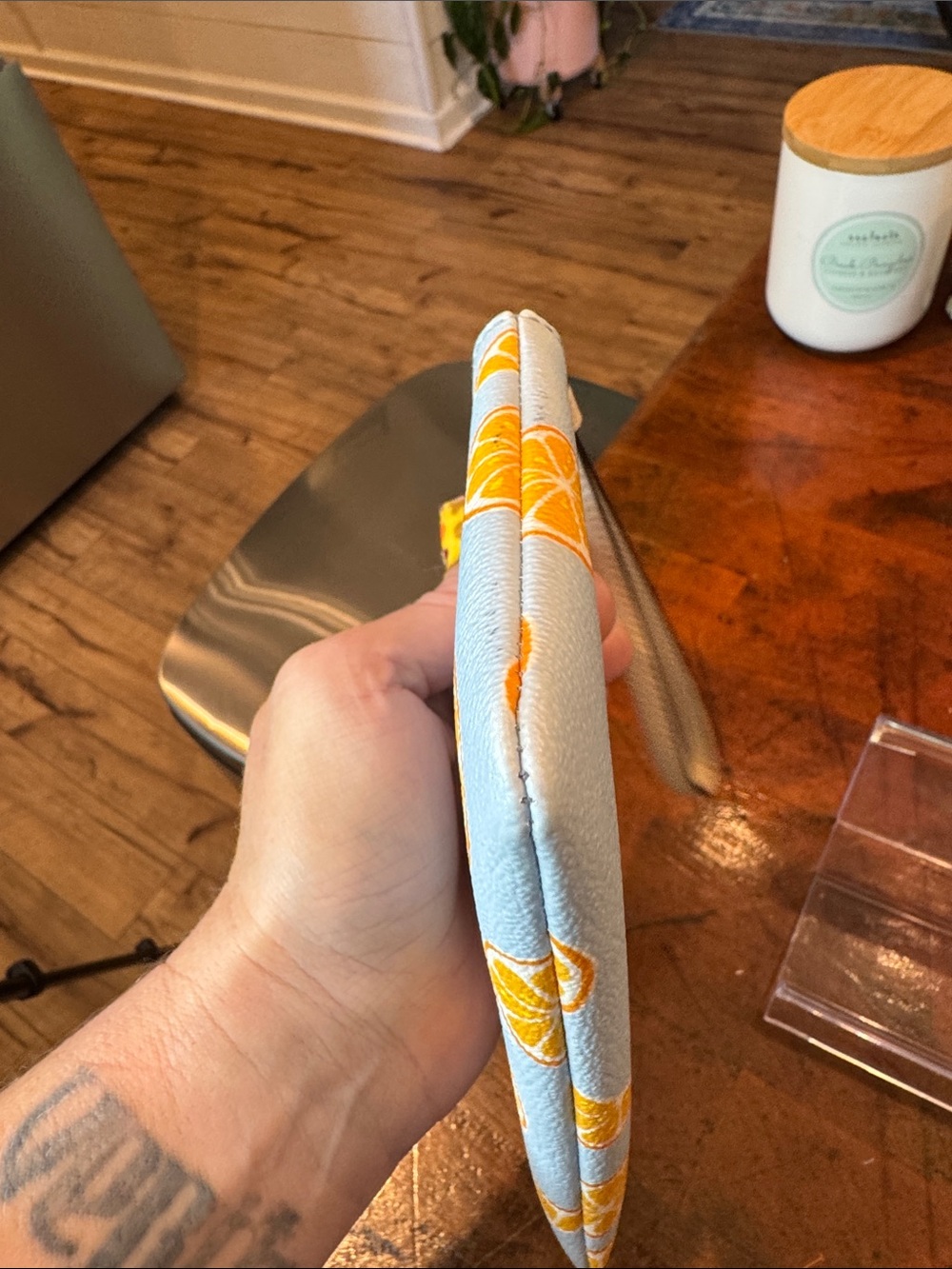 Coach Light Blue Wristlet with Orange Slice Print - Picture 6 of 13